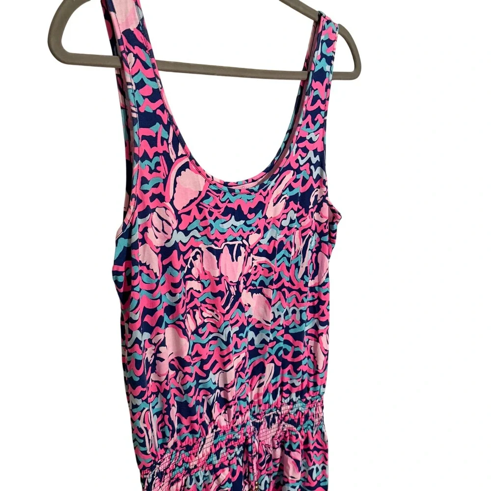 Lilly Pulitzer Tala Pink Blue Lobster Print Sleeveless Romper Small Resort